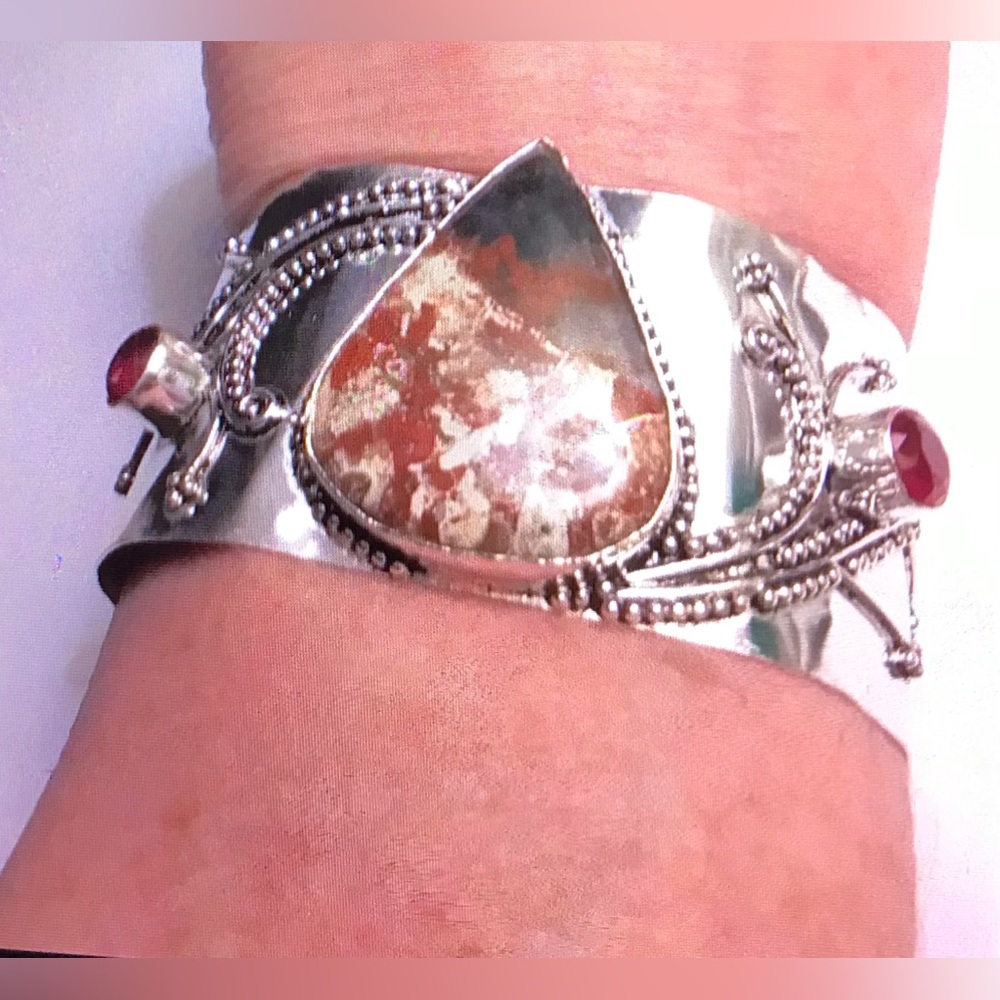 Red Jasper Garnet 925 Sterling Silver Cuff Bracelet